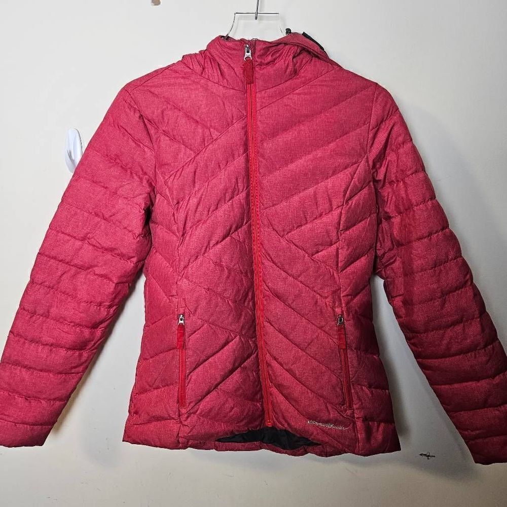 Eddie Bauer Women's Small Red Puffer Down Hooded Quilted Jacket